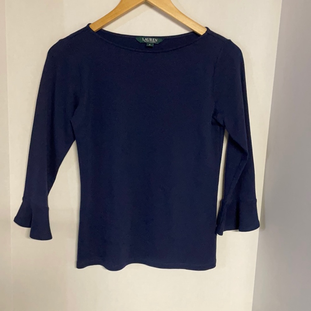 Lauren Ralph Lauren Size 3/4 Sleeve Medium Womens Top Navy Blue